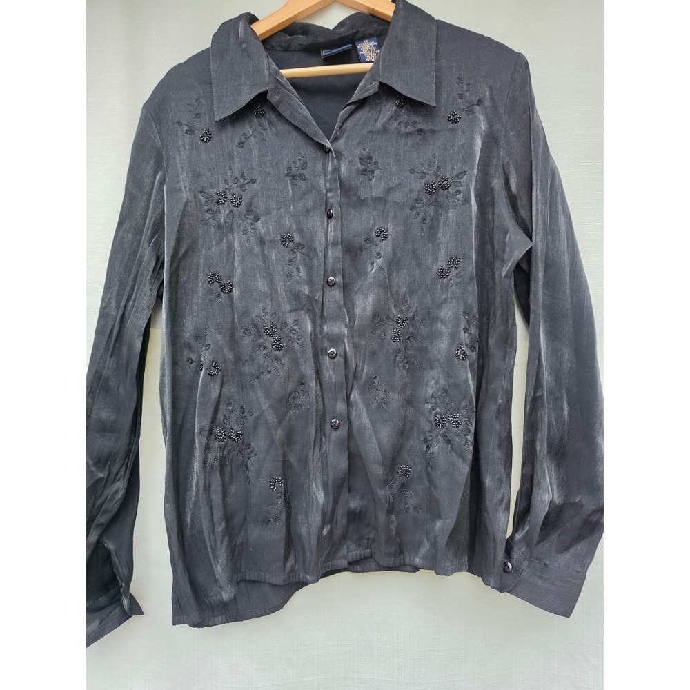 Laura Scott Whimsigoth Blouse Womens 18 Black 90s Vintage Beaded Evening Top
